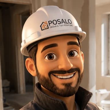 La mascotte di Posalo: primo piano del posatore con casco Posalo — personaggio illustrato