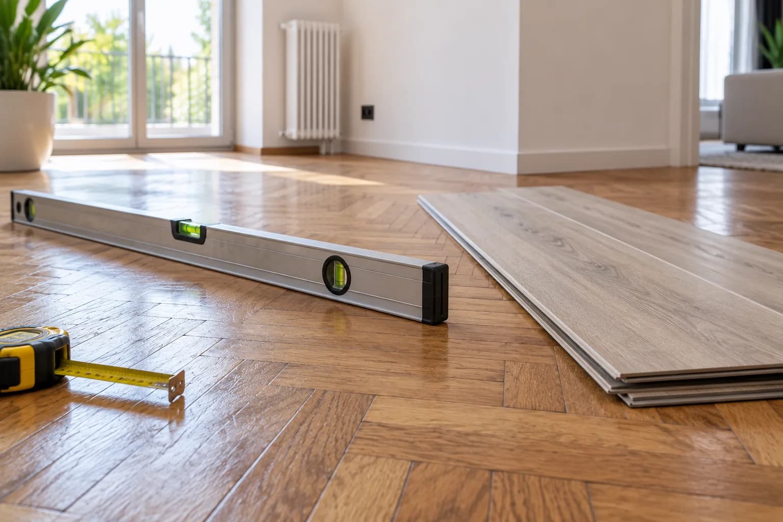Controllo di un vecchio parquet prima della posa di un nuovo pavimento SPC sopra il rivestimento esistente Varese